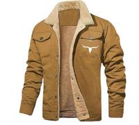 Générique Bullhorn Mens Fleece Jacket, Bullhorn Men's Retro Western Winter Jacket, Men's Fleece-Lined Cotton Casual Jackets (TG,Brown)