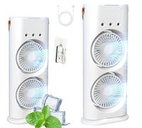 Générique Bullseyeair Portable Double Fan, 3-In-1 Rechargeable Misting Fan, 3 Speeds, 3 Spray Heads, 180° Rotation, for Home, Office, Cooling (White,charging)