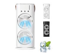 Générique Bullseyeair Portable Double Fan, 3-In-1 Rechargeable Misting Fan, With 3 Speed, 600ml Water Tank, for Home, Office, Bedroom (white)