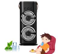 Générique Bullseyeair Portable Double Fan, Bullseyeair Rechargeable Misting Fan,with Remote Control,Tank,180° Rotation,3 Spray Heads,3 Speed and Led Lights (Black)