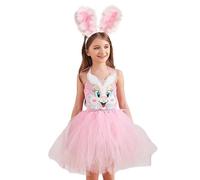 Générique Bunny Costume - Rabbit Suit | Kids Easter Bunny Costume With Ears Headband Tutu Paws 4-Pack For Halloween Party, Soft Plush Fabric, White Pink Purple Yellow