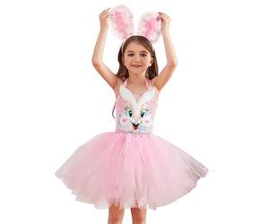 Générique Bunny Costume - Rabbit Suit | Kids Easter Bunny Costume With Ears Headband Tutu Paws 4-Pack For Halloween Party, Soft Plush Fabric, White Pink Purple Yellow