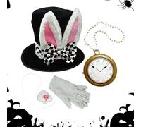 Générique Bunny Dress Up Accessories Set, Rabbit Ears Topper Plush Hat Clock Nose Gloves, 4 Pieces, Soft Costume Kit, Comfortable Fit Design for Easter Halloween Party Cosplay Adults Men Women