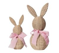 Générique Bunny Figurines - 2PC Rattan Style Decor | Set of 2 Easter Bunny Figurines with Woven Rattan Effect, Cute Animal Decor for Living Room, Bedroom, Kitchen, Office, Farmhouse