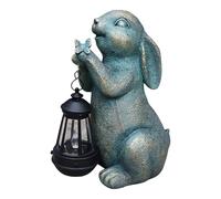 Générique Bunny Figurines - Vintage Sculpture with Solar Light, Garden Art Ornament Statue, Weather-Resistant Easter Yard Decoration, Animal Decor for Porch, Home, Holiday Display