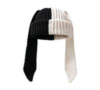 Générique Bunny Hat Contrast Color Crochet Winter Headwear with Long Ears