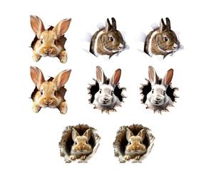 Générique Bunny Hole Wall Decal - Paper Peel & Stick Easter Rabbit Decoration | 8-Piece Removable Bunny Sticker Set for Home Party, Bedroom, Kitchen, Tile, Window, and Nursery