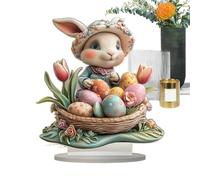 Générique Bunny Table Decor, 7.87x7.48x3.15 inches Rabbit Egg 2D Acrylic Tabletop Sign, Multicolor Easter Animal Ornament for Home Desk, Dining Table and Bookshelf
