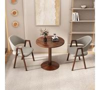 Générique Bureau De Réception Rond avec 2 Chaises - Ensemble Table Conférence, Réunion for Petites Entreprises Et for Petits Espaces, Zone(Light Gray Leather)