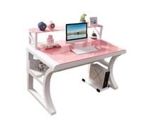 Générique Bureau d'Ordinateur en Verre Trempé, Table de Jeu Moderne et éPuréE avec Structure en MéTal, Bureau D'éTude et D'éCriture for la Maison avec éTagèRes, Bureau Incurvé IntéGré(Pink,80cm)