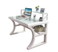 Générique Bureau d'Ordinateur en Verre Trempé, Table de Jeu Moderne et éPuréE avec Structure en MéTal, Bureau D'éTude et D'éCriture for la Maison avec éTagèRes, Bureau Incurvé IntéGré(Blue,120cm)