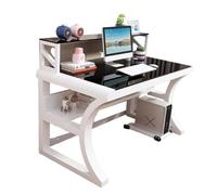 Générique Bureau d'Ordinateur en Verre Trempé, Table de Jeu Moderne et éPuréE avec Structure en MéTal, Bureau D'éTude et D'éCriture for la Maison avec éTagèRes, Bureau Incurvé IntéGré(White,80cm)