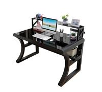 Générique Bureau d'Ordinateur en Verre Trempé, Table de Jeu Moderne et éPuréE avec Structure en MéTal, Bureau D'éTude et D'éCriture for la Maison avec éTagèRes, Bureau Incurvé IntéGré(Noir,120cm)