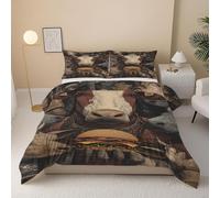 Générique Burger Vache Housse de Couette 160x200 avec 2 Taies d'oreiller 65x65 cm - Animaux Abstrait Parure de lit 160x200 - Microfibre Parure Couette avec Fermetures éclair, Noir