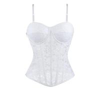 Générique Bustier Femme,Body éLéGant en Dentelle Transparente avec Fermeture éClair LatéRale Et Bretelles pour Une Silhouette Sculptante Et éLéGante