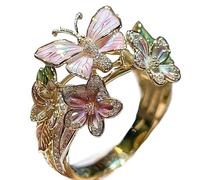 Générique Butterfly Flower Ring,Enamel Butterfly Flower Ring,Size Can Be Changed at Will,Women's Fashion Shiny Flowers Butterflys Rings (Rose Gold-D)