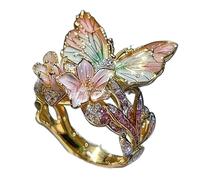 Générique Butterfly Flower Ring,Enamel Butterfly Flower Ring,Size Can Be Changed at Will,Women's Fashion Shiny Flowers Butterflys Rings (Gold-C)