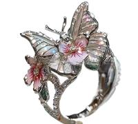 Générique Butterfly Flower Ring,Enamel Butterfly Flower Ring,Size Can Be Changed at Will,Women's Fashion Shiny Flowers Butterflys Rings (Slivery-B)