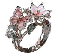 Générique Butterfly Flower Ring,Enamel Butterfly Flower Ring,Size Can Be Changed at Will,Women's Fashion Shiny Flowers Butterflys Rings (Slivery-A)