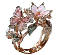 Générique Butterfly Flower Ring,Enamel Butterfly Flower Ring,Size Can Be Changed at Will,Women's Fashion Shiny Flowers Butterflys Rings (Rose Gold-A)