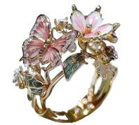 Générique Butterfly Flower Ring,Enamel Butterfly Flower Ring,Size Can Be Changed at Will,Women's Fashion Shiny Flowers Butterflys Rings (Gold-A)