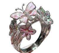 Générique Butterfly Flower Ring,Enamel Butterfly Flower Ring,Size Can Be Changed at Will,Women's Fashion Shiny Flowers Butterflys Rings (Slivery-D)
