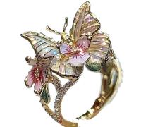 Générique Butterfly Flower Ring,Enamel Butterfly Flower Ring,Size Can Be Changed at Will,Women's Fashion Shiny Flowers Butterflys Rings (Gold-B)