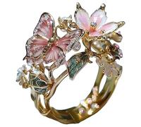 Générique Butterfly Flower Ring Enamel Flower Butterflys Rings Size Can Be Changed at Will Flowers Women's Open Women's Fashion Shiny Ring (Gold)