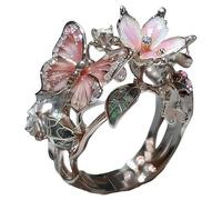 Générique Butterfly Flower Ring Enamel Flower Butterflys Rings Size Can Be Changed at Will Flowers Women's Open Women's Fashion Shiny Ring (Silver)