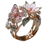 Générique Butterfly Flower Ring Enamel Flower Butterflys Rings Size Can Be Changed at Will Flowers Women's Open Women's Fashion Shiny Ring (Rose)
