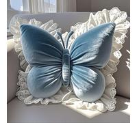 Générique Butterfly Throw Pillow,Butterfly Shaped Decorative Pillow for Sofa Couch Bed,Plush Velvet Lumbar Support Cushion,Home Garden Decor (Blue)