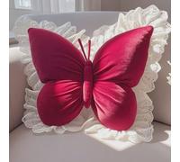 Générique Butterfly Throw Pillow,Butterfly Shaped Decorative Pillow for Sofa Couch Bed,Plush Velvet Lumbar Support Cushion,Home Garden Decor (Burgundy)
