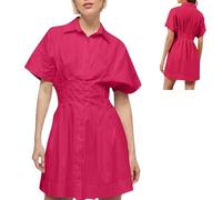 Générique Button Front Pleated Stripe Short Sleeve,Womens Summer Dresses Casual,Mini Shirt Dresses with Pocket (Pink, L)