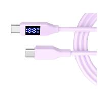 Générique Câble de chargement de type C à type C avec affichage, Lavender | Alimentation 60 W, affichage LED, de données 2.0, cordon en silicone pour téléphones, connecteurs doubles