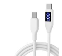 Générique Câble de chargement de type C à type C avec affichage, White | Alimentation 60 W, affichage LED, de données 2.0, cordon en silicone pour téléphones, connecteurs doubles