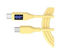 Générique Câble de chargement de type C à type C avec affichage, Yellow | Alimentation 60 W, affichage LED, de données 2.0, cordon en silicone pour téléphones, connecteurs doubles