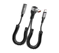 Générique Câble spiralé à Ressort à Double tête USB Type C coudé à 90 en métal PVC Fil de données de 35-150 cm Câble répartiteur à Ressort USB plié à Longueur réglable