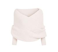 Générique Cache Coeur Femme Manche Longue Thermal Epaule Denudee Col V Sexy Chic et Elegant Soiree Pullover Tricoté Cotele à la Mode Décontracté Couleur Unie Blouse (White, One Size)