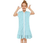 Générique Cache Maillot De Bain en Éponge À Capuche Zippé pour Fille, Peignoir Plage en Coton Manches Courtes, Tenue Après Baignade pour Piscine, Vacances Et Détente