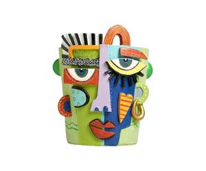 Générique Cache-Pot Visage Abstrait | Tête De Planteur Colorée | Conteneur de avec Trou de Drainage - Support pour Déco Intérieur/Extérieur et Terrasse (15 cm)