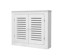 Générique Cache-radiateur Blanc Moderne, Meuble d'entrée élégant avec 2 Portes et Lattes Verticales, Solution de Chauffage décorative pour la Maison, Design Compact (80 x 70 x 20 cm)