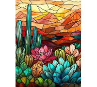 Générique Cactus en vitrail Kit de Broderie Point de Croix 11CT Pré-imprimé - Idéal pour Débutants et Adultes, Activité DIY pour la Décoration Intérieure 30x40cm 880
