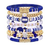 Générique Cadeau Couple Saint Valentin Bracelet de football empilable en cristal, cœur, lettre, argile douce, bracelet d'amitié extensible, ensemble de bracelets (AJ) (B, 6cm)