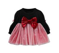 Générique Cadeau de Noël, Robe De NoëL Fillette Robe en Tulle à Manches Longues Bébé Fille Naissance Combinaison avec Jupe Filles | Tenues Parti Rouge 1-4 Ans