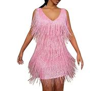 Générique Cadeau Femme Robe Gatsby Couleur Unie sans Manche 1920S Robe à Frange Bretelles Robe à Charleston Déguisement pour Soirée Danse Latine Robe Soiree Femme Paillette Costume Samba Femme