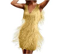 Générique Cadeau Femme Robe Gatsby Couleur Unie sans Manche Déguisement pour Soirée Danse Latine Robes Soiree Femme Paillette Costume Samba Femmes Sexy Robe Rockabilly Pin Up Mariage Cocktail