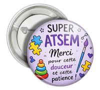 Générique Cadeau Maîtresse Nounou Atsem Maître - Badge Magnet ou Porte-clé - Merci Fin d’Année Scolaire - Super Maîtresse/Maître/Nounou/Atsem (Atsem)