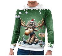 Générique Cadeau Noël Pull Homme Mode Casual T-Shirt Manches Longues Homme Sport Coton Pull Moche de Noel Homme Lumineux Grande Taille Cadeau Noël Femme