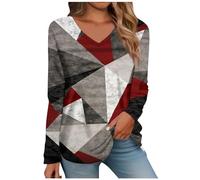 GÉNÉRIQUE Cadeau pour Femme, Top Manche Longue Vêtements de Sport Tee-Shirt Imprimé T-Shirts Femme Classique Col en V Normal Hauts (Wine, L)