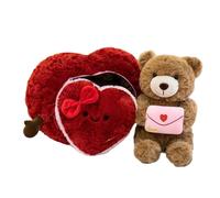 Générique Cadeau Saint Valentin Femme, Peluche Saint Valentin, Coussin Coeur avec Peluche Ours, Cadeau Anniversaire Romantique